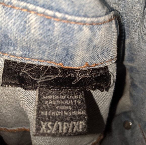 Denim Jean Jacket Patchwork Fringe Pockets Unique - Picture 5 of 5